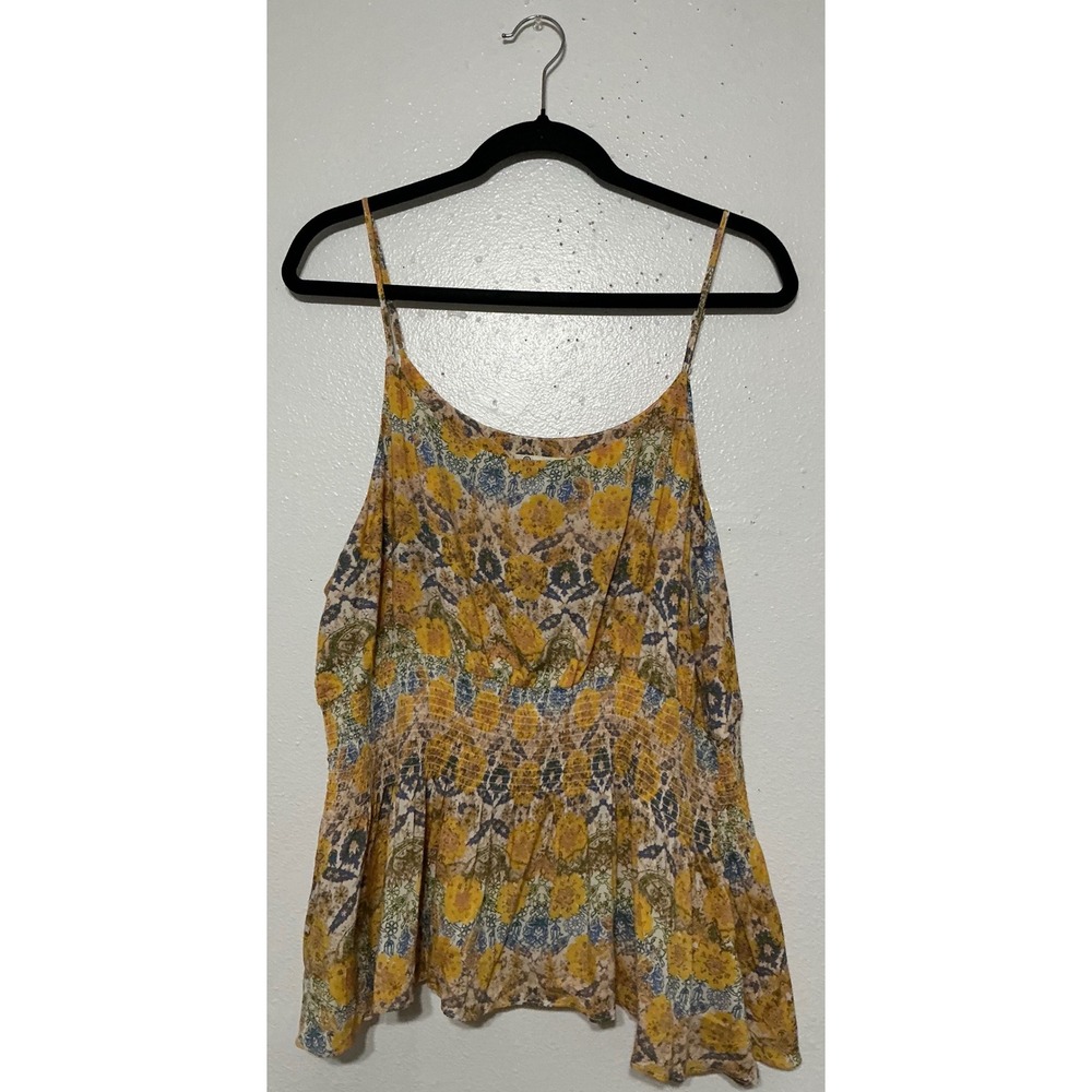 Versona Floral Cami Tank Top‎ XL Smocked Waist Adjustable Straps Boho Festival